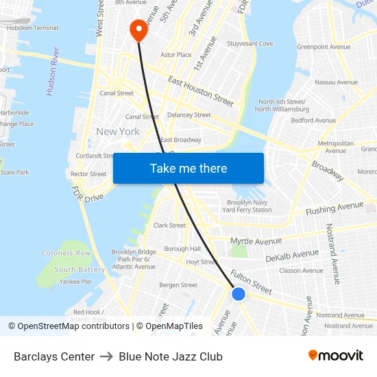 Barclays Center to Blue Note Jazz Club map