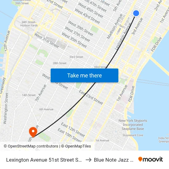 Lexington Avenue 51st Street Station to Blue Note Jazz Club map