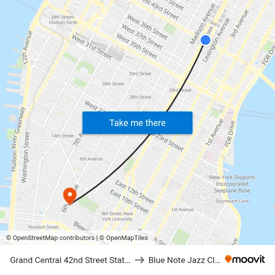 Grand Central 42nd Street Station to Blue Note Jazz Club map