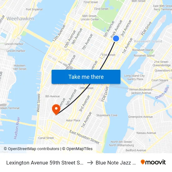 Lexington Avenue 59th Street Station to Blue Note Jazz Club map