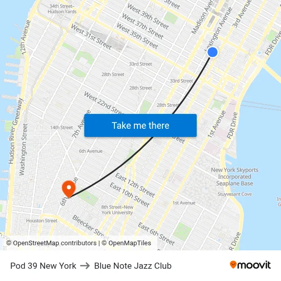Pod 39 New York to Blue Note Jazz Club map