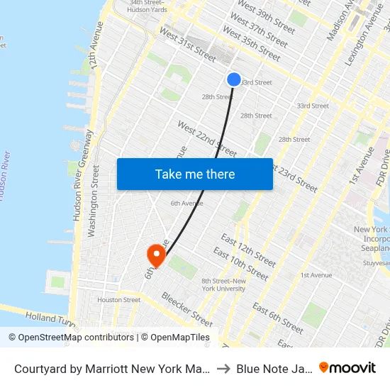Courtyard by Marriott New York Manhattan Chelsea to Blue Note Jazz Club map