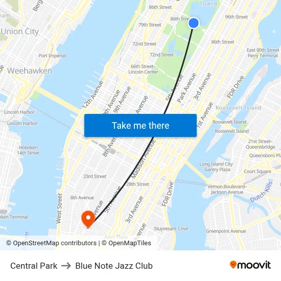 Central Park to Blue Note Jazz Club map