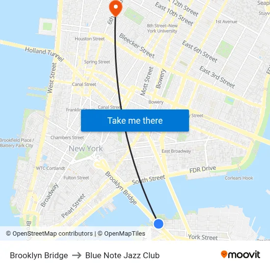 Brooklyn Bridge to Blue Note Jazz Club map