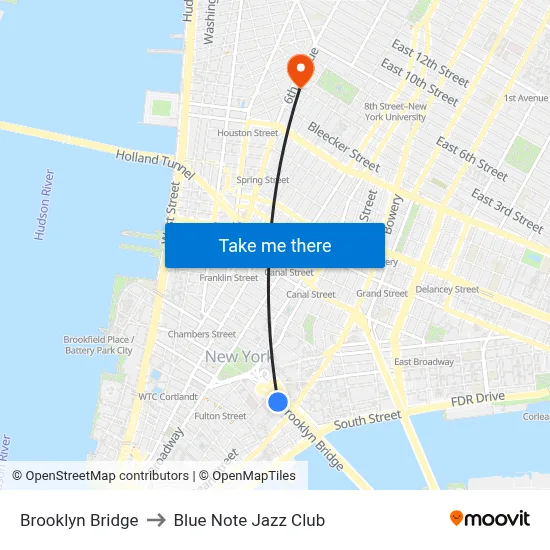 Brooklyn Bridge to Blue Note Jazz Club map