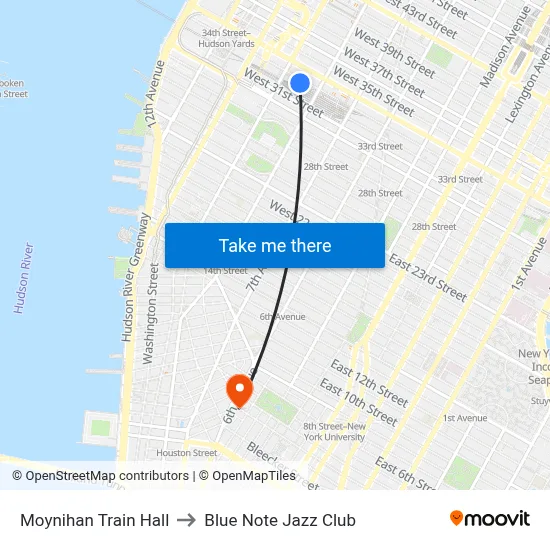 Moynihan Train Hall to Blue Note Jazz Club map