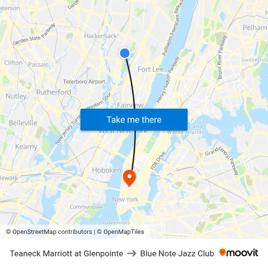 Teaneck Marriott at Glenpointe to Blue Note Jazz Club map