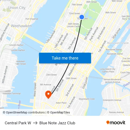 Central Park W to Blue Note Jazz Club map