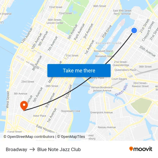 Broadway to Blue Note Jazz Club map
