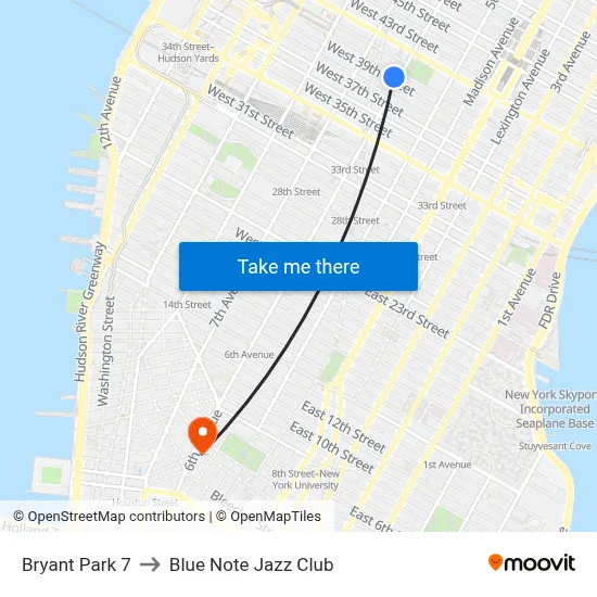 Bryant Park 7 to Blue Note Jazz Club map