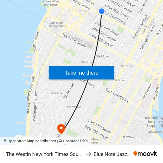 The Westin New York Times Square Hotel to Blue Note Jazz Club map