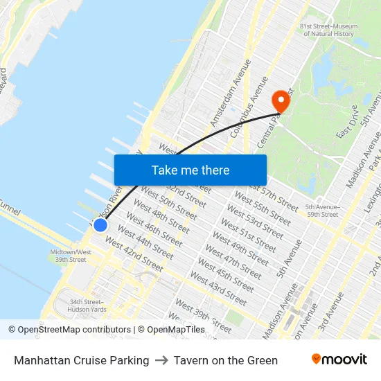 Manhattan Cruise Parking to Tavern on the Green map