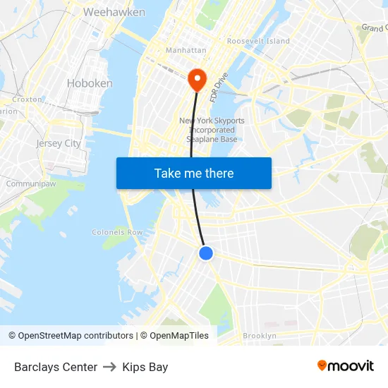 Barclays Center to Kips Bay map