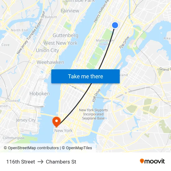 116th Street to Chambers St map