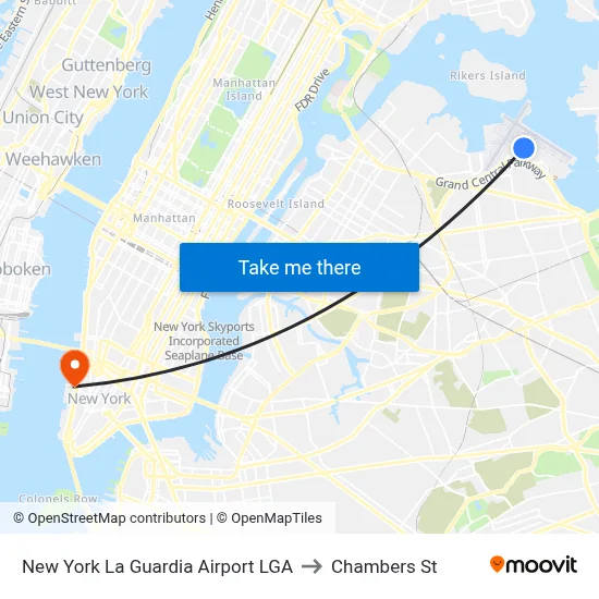 New York La Guardia Airport LGA to Chambers St map