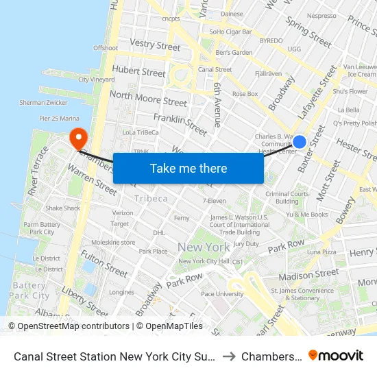Canal Street Station New York City Subway to Chambers St map