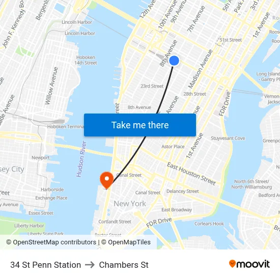 34 St Penn Station to Chambers St map