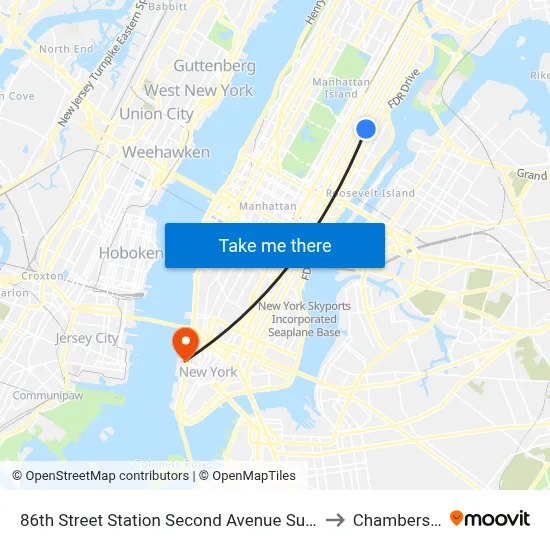 86th Street Station Second Avenue Subway to Chambers St map