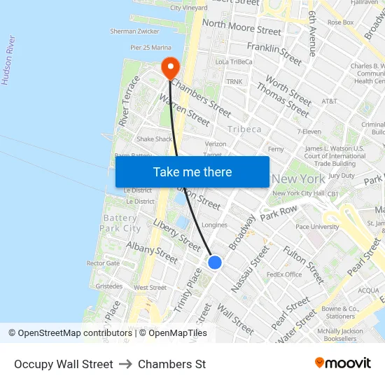 Occupy Wall Street to Chambers St map