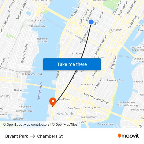 Bryant Park to Chambers St map