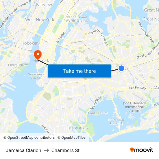Jamaica Clarion to Chambers St map