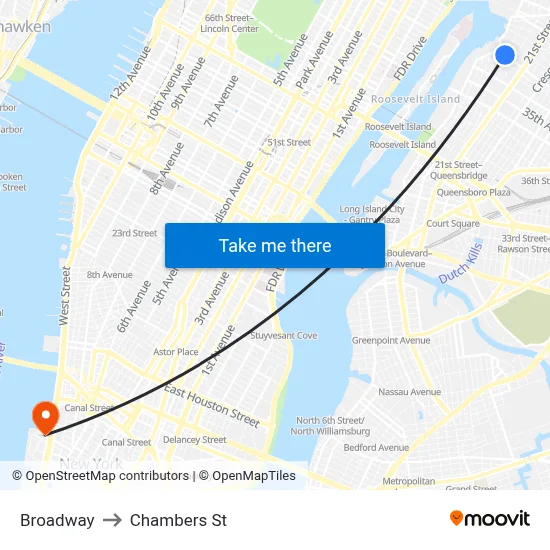 Broadway to Chambers St map