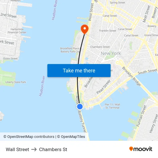 Wall Street to Chambers St map