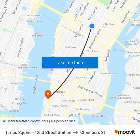 Times Square–42nd Street Station to Chambers St map