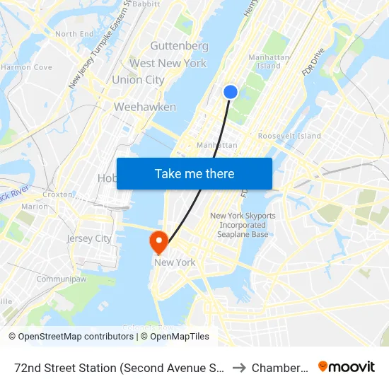 72nd Street Station (Second Avenue Subway) to Chambers St map