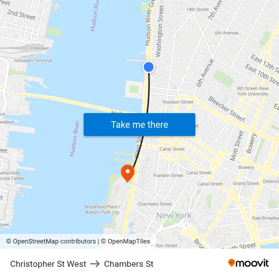 Christopher St West to Chambers St map