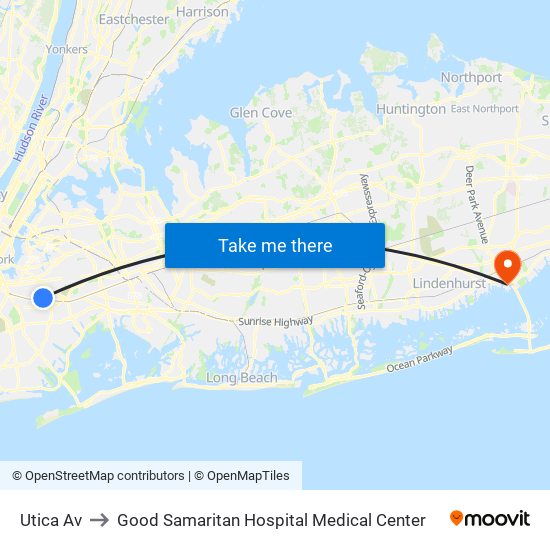 Utica Av to Good Samaritan Hospital Medical Center map