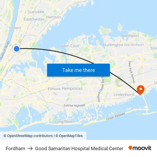 Fordham to Good Samaritan Hospital Medical Center map