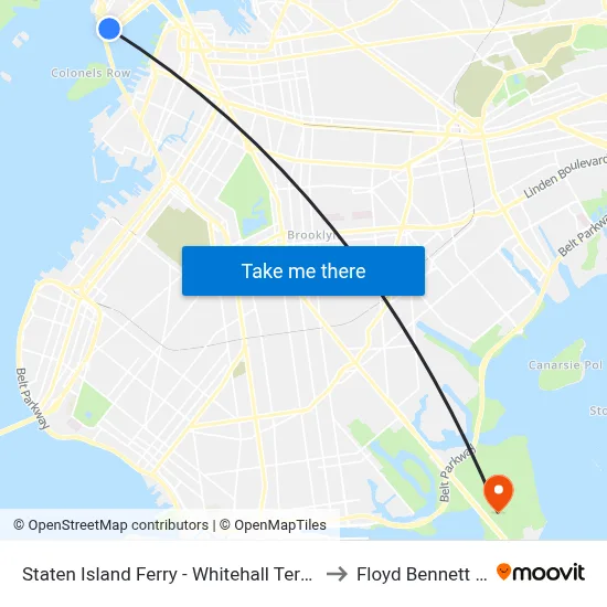 Staten Island Ferry - Whitehall Terminal to Floyd Bennett Fld map