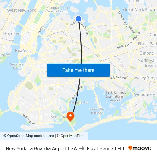 New York La Guardia Airport LGA to Floyd Bennett Fld map