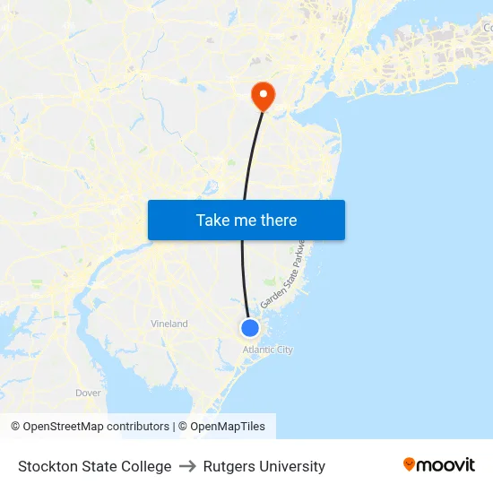 Stockton State College to Rutgers University map