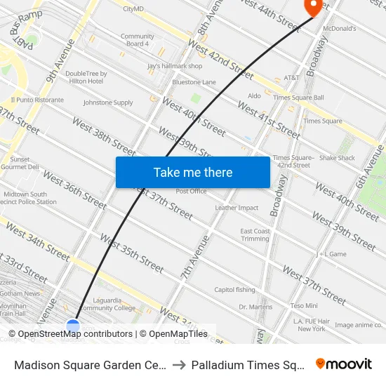 Madison Square Garden Center to Palladium Times Square map