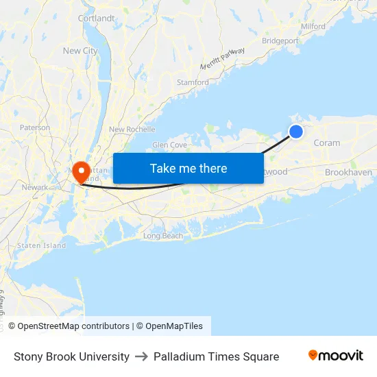 Stony Brook University to Palladium Times Square map
