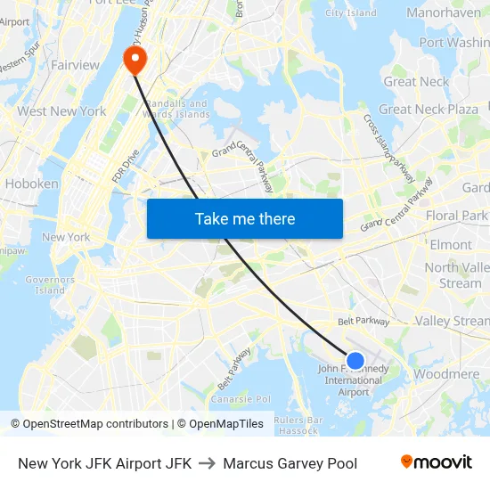 New York JFK Airport JFK to Marcus Garvey Pool map