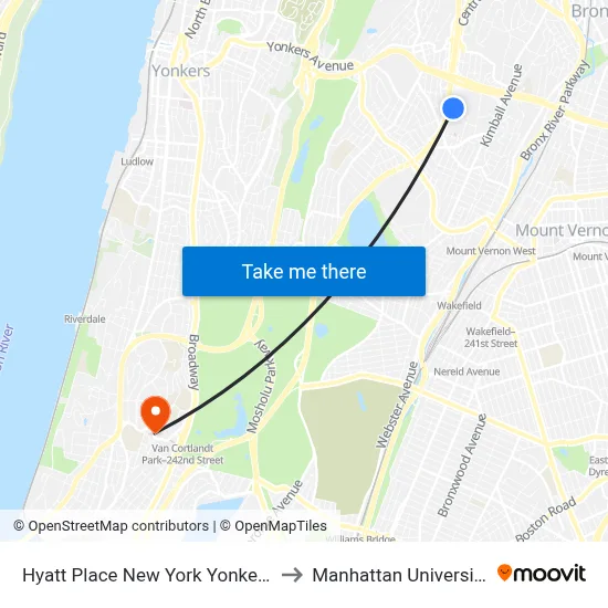 Hyatt Place New York Yonkers to Manhattan University map