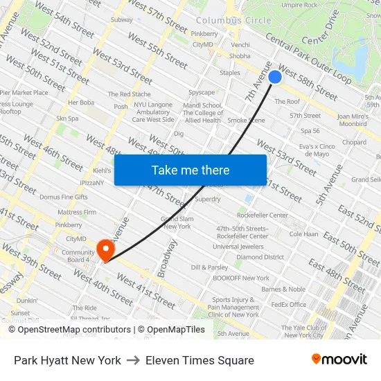 Park Hyatt New York to Eleven Times Square map