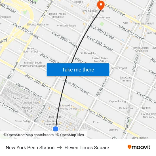 New York Penn Station to Eleven Times Square map