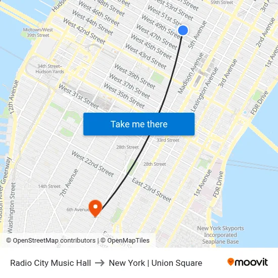 Radio City Music Hall to New York | Union Square map