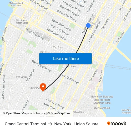Grand Central Terminal to New York | Union Square map