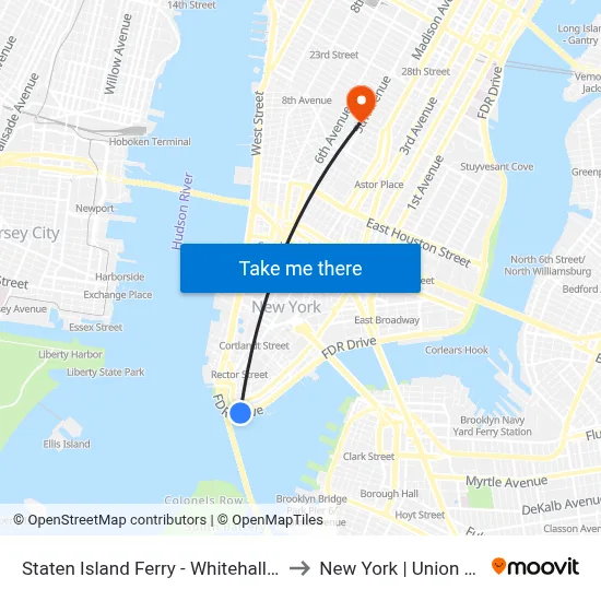 Staten Island Ferry - Whitehall Terminal to New York | Union Square map