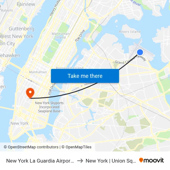 New York La Guardia Airport LGA to New York | Union Square map