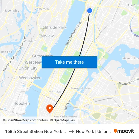 168th Street Station New York City Subway to New York | Union Square map