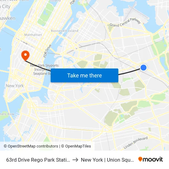 63rd Drive Rego Park Station to New York | Union Square map