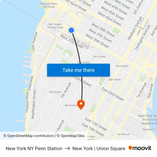 New York NY Penn Station to New York | Union Square map