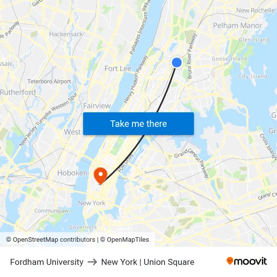 Fordham University to New York | Union Square map