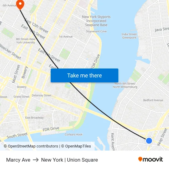 Marcy Ave to New York | Union Square map
